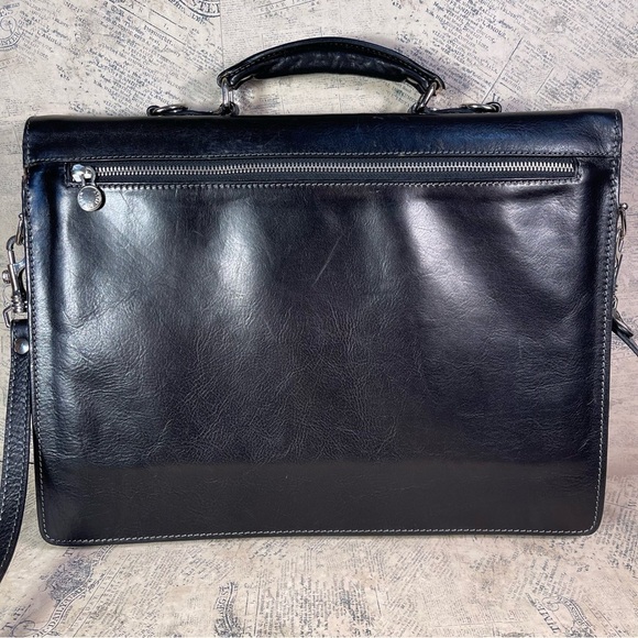Time Resistance Leather Briefcase - Business Laptop Bag Italian Handmade - Picture 3 of 16
